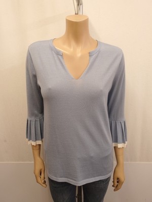 HEMISPHERE Pullover Gr. 40 blau 100% Wolle 3/4 Ärmel Falten