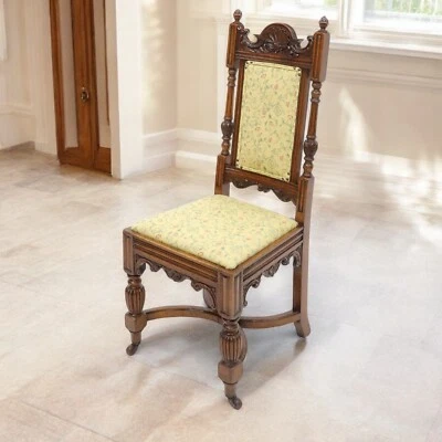 Antique Carved Hall Bedroom Chair With Upholstered Seat and Back FREE Delivery - Image 1 of 4