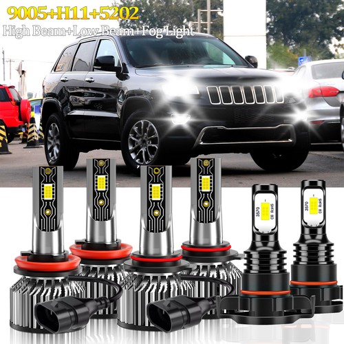 For Jeep Grand Cherokee 2011-2013 LED Headlight High Low Beam + Fog Light Bulbs