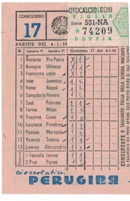 Card Totocalcio advertising cones Perugina year 1952/1953 no. 17
