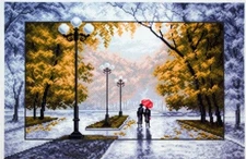 Printed Cross Stitch  Canvas "In the Park" 1412