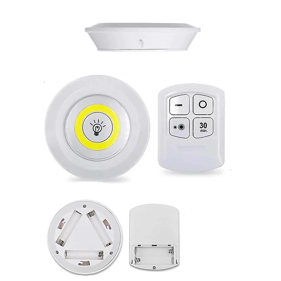 Luce led cob per armadio 3pz faretto  batteria a  pressione push con telecomando - Immagine 2 di 4