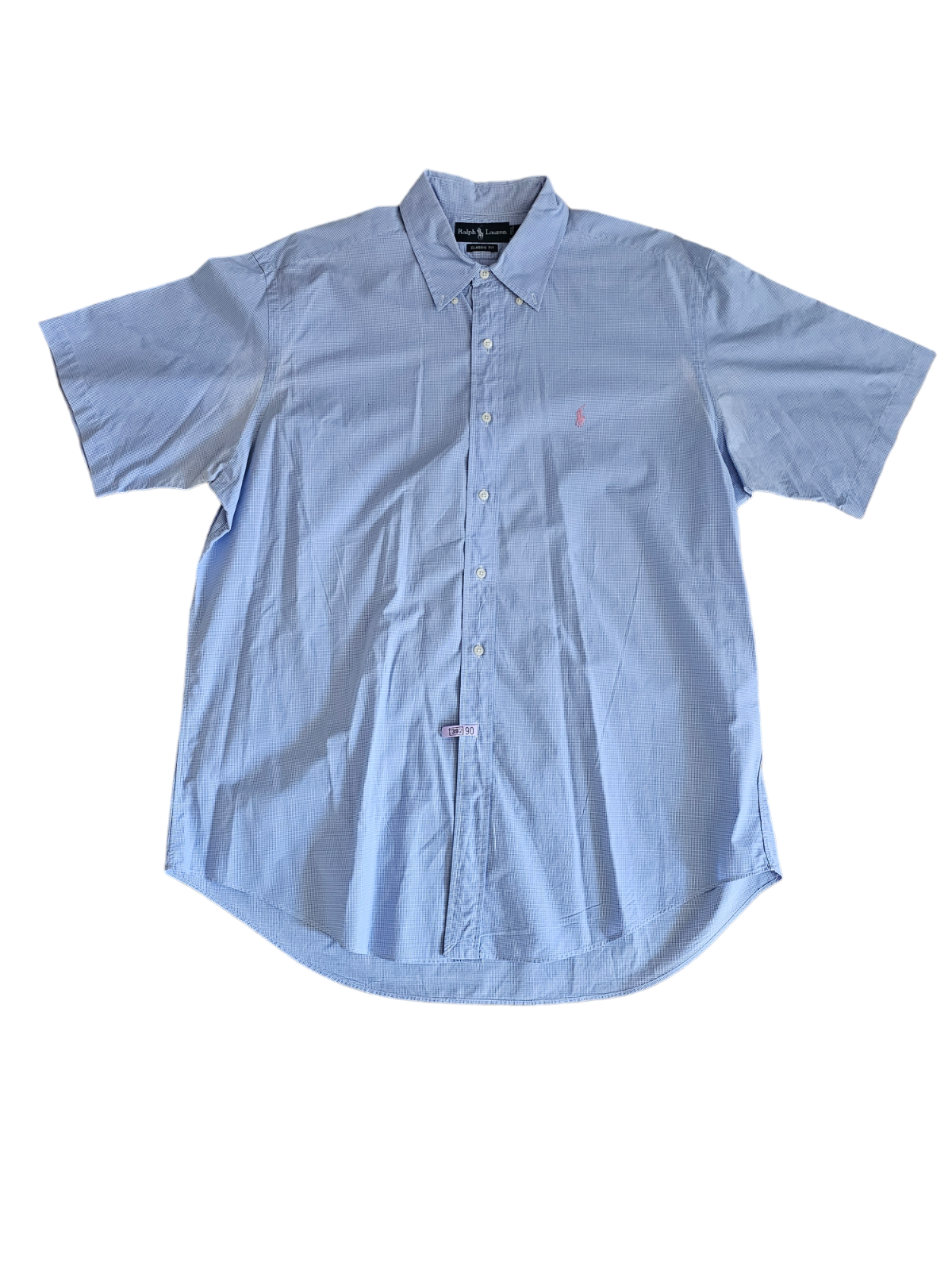 Camicia a quadri Ralph Lauren Polo XL blu bianco rosa pony manica corta