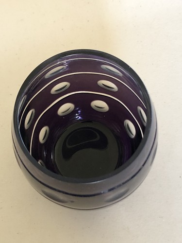 POTTERY BARN BOHEMIAN BRIE GLASS HURRICANE CANDLE HOLDER PURPLE 6” POLAND  - Picture 2 of 10