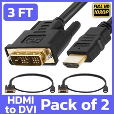 2 Pack 3FT HDMI to DVI Cord DVI-D M to HDMI M Cable Adapter Connector Converter