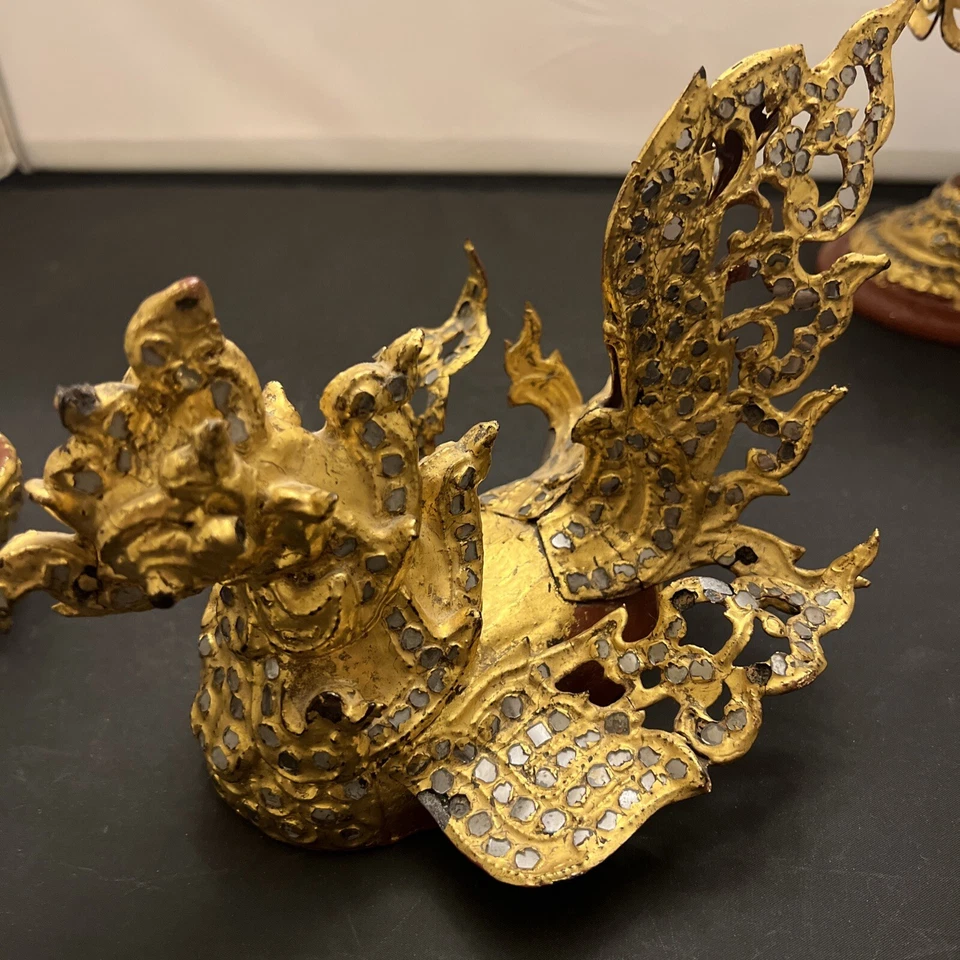 Antique Gold Gilt Hintha Bird Betel Nut Box Burmese With Stand! - Image 2 of 4