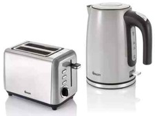 SWAN TOWNHOUSE GREY KETTLE 1.7L & 2 SLICE TOASTER SET STAINLESS STEEL