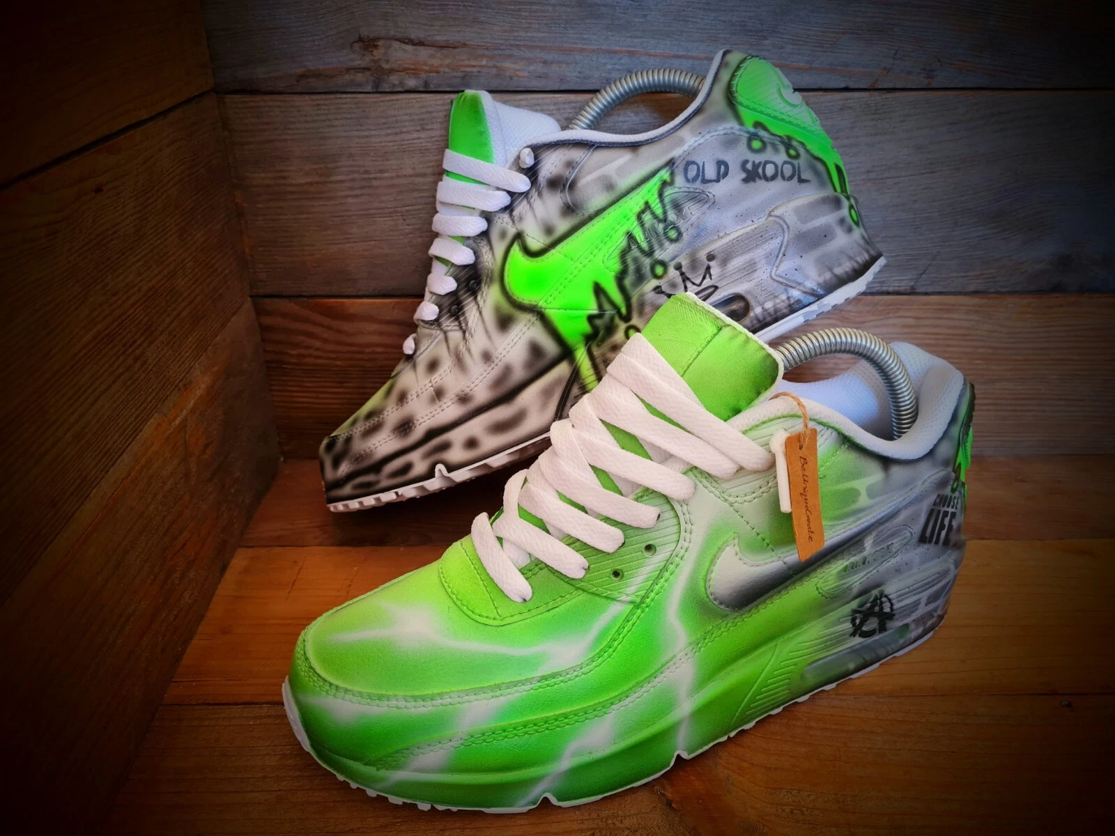 Nike Air Max 90/Custom Painted/Green/White/Mens/Womens