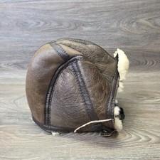 Vintage Genuine Leather Aviator Fight Hat Motorcycle Cap Shearling Lining Men XL