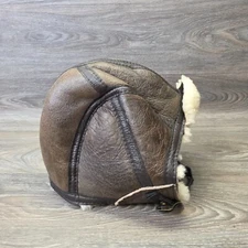Vintage Genuine Leather Aviator Fight Hat Motorcycle Cap Shearling Lining Men XL