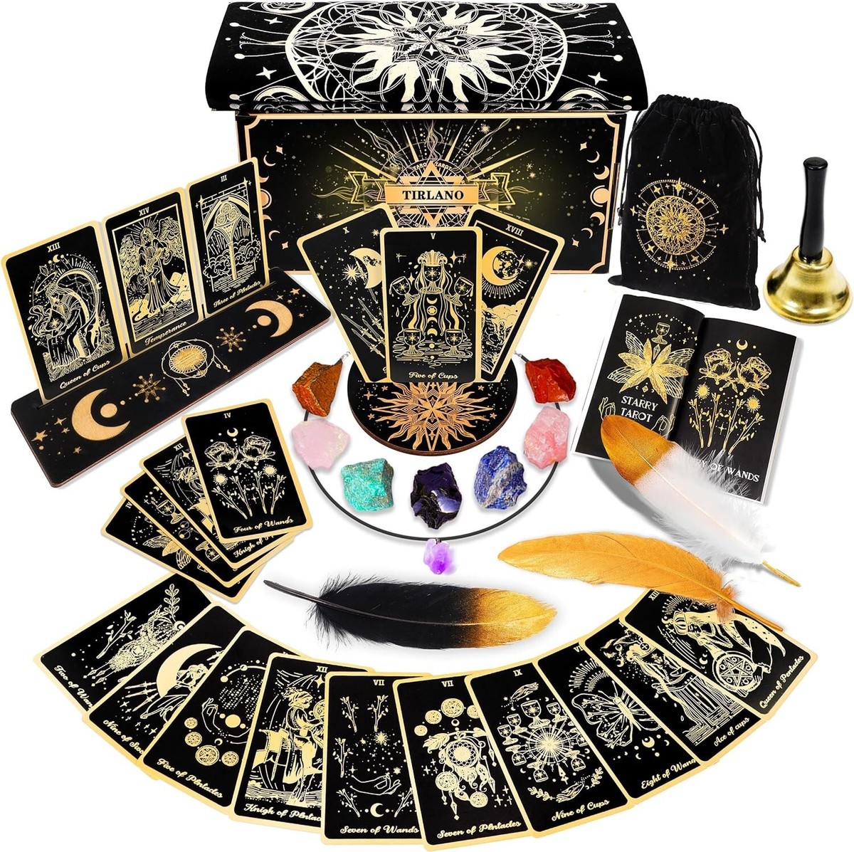 Tarot Cards with Guide Book, 78 Black Classic Tarot Deck Set for