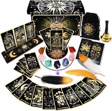 Tarot Cards with Guide Book, 78 Black Classic Tarot Deck Set for Beginners and T