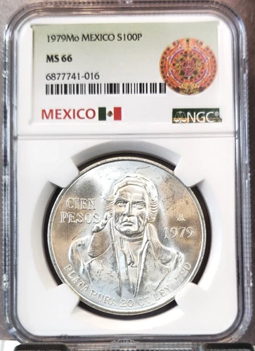 1979 MEXICO SILVER 100 PESOS S100P NGC MS 66 STELLAR GEM BU LOW MINTAGE YEAR