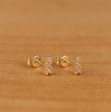 Genuine 9ct Gold Trinity CZ Bar Stud Earrings a Pair  Gift Boxed