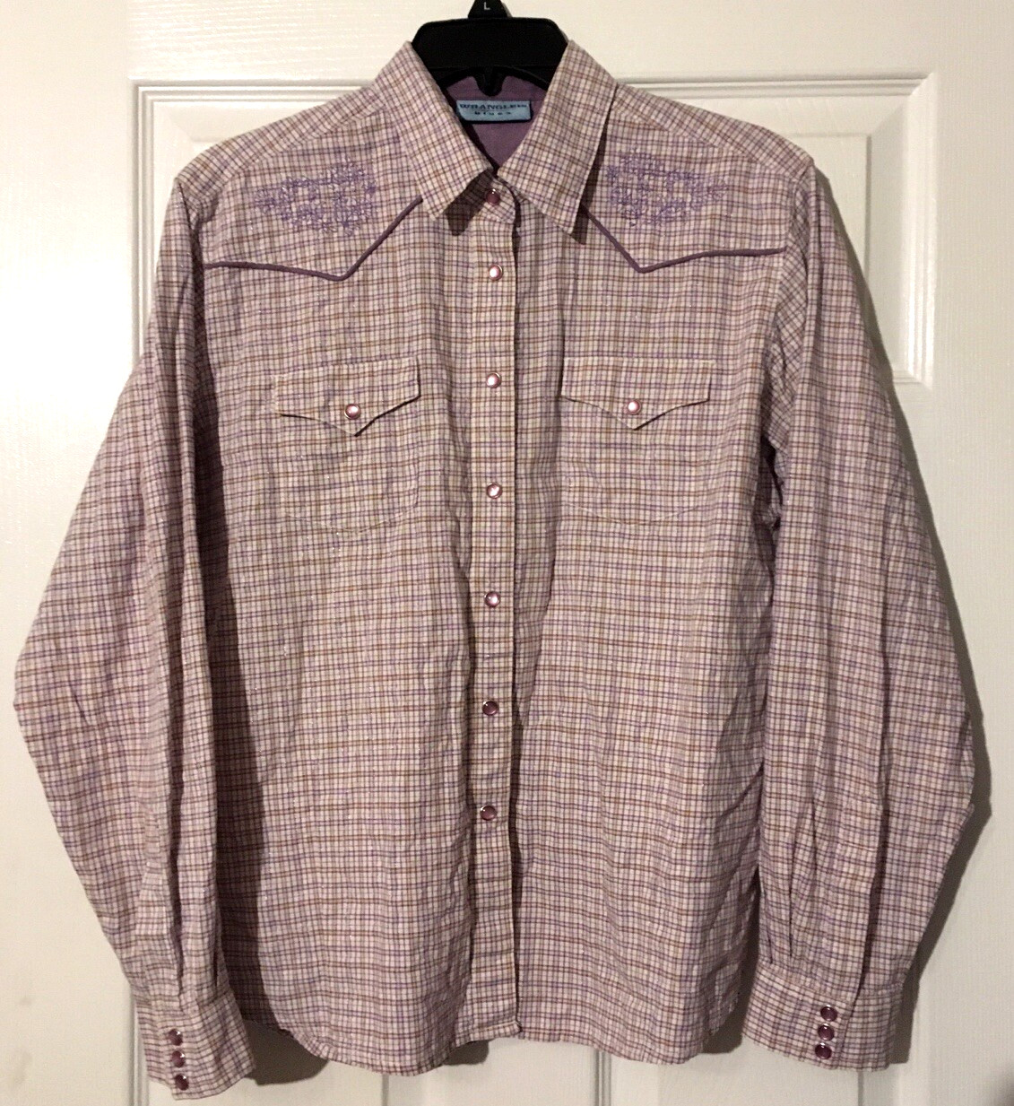Wrangler Women's Blues Western M Long Sleeve Shirt Rodeo Pearl Snap Cotton