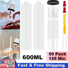50 Pack Disposable Paint Spray Gun Cup Liners & Lid System Kit 20oz 600ML Cups