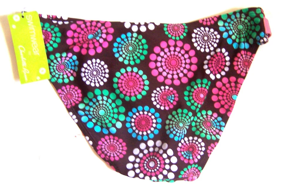 Bikini Charlotte Russe Marrón Punto Flor Traje de Baño Parte Inferior con Cinturón Rosa Talla S Nuevo con Etiquetas Foto 2 de 2