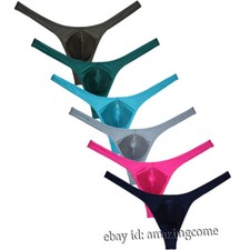 Men's T-Back Thongs Spandex Lingerie Low Rise Stretch Underwear Shiny G-String