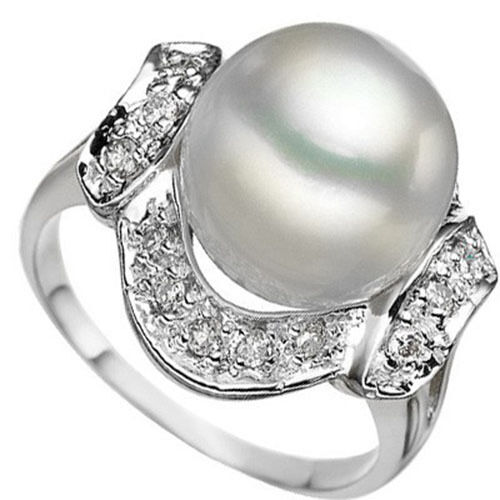 ELEGANTER RING WEISSE PERLE & ECHTER DIAMANT 925 STERLINGSILBER - Bild 1 von 2