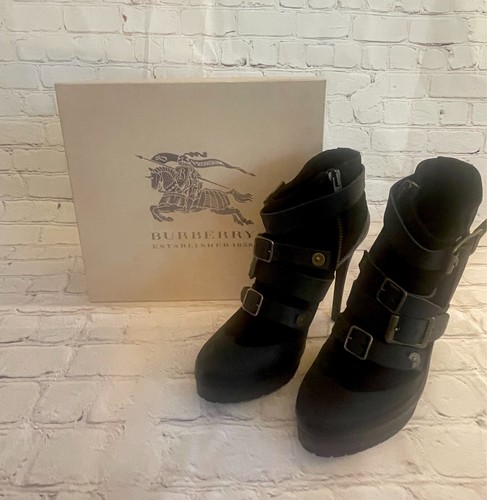 Burberry High Heeled Leather & Suede Buckle Ankle Boots Size 39 - Picture 8 of 12