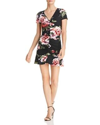 #ad MSRP $68 Aqua Ruched Botanical Print Dress Size S BLACK $12.80