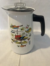 VTG Berggren Enamelware Coffee Percolator 1960's Swedish w/ Lid & Components