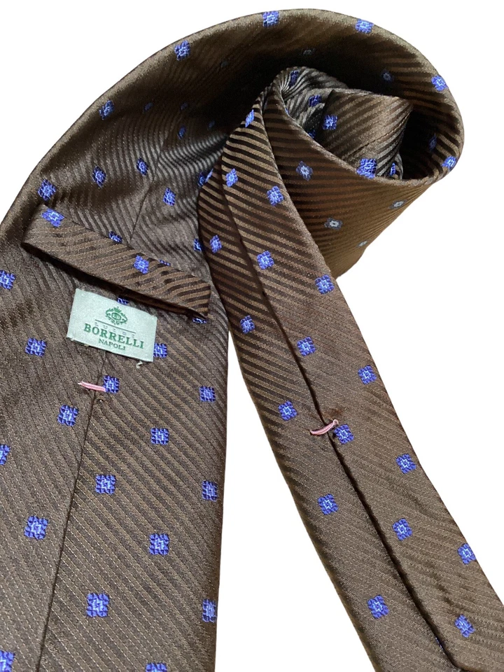 LUIGI BORRELLI NAPOLI Brown Geometric Silk Tie Made In Italy W: 3.75" EX COND - Image 3 of 4