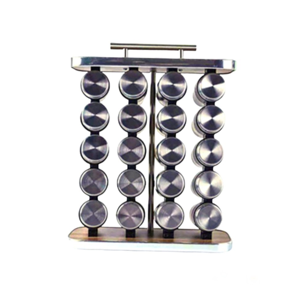 20 Jar Spice Rack Steel Glass Jars Organizer for Countertop Rotating ...