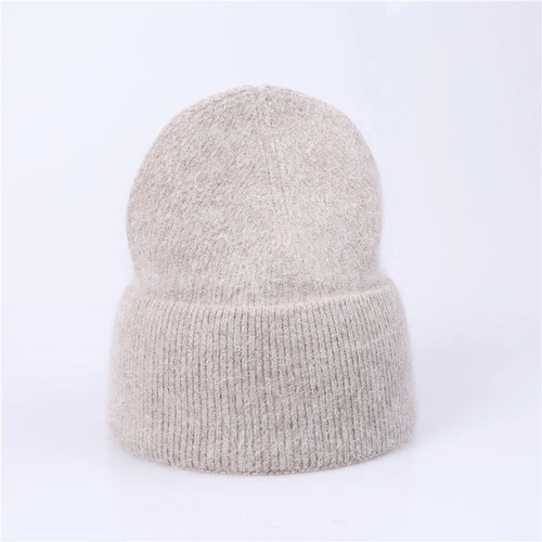 Sombrero de punto de invierno para mujer Angora piel de conejo cachemir gorro grueso cálido - Imagen 7 de 32