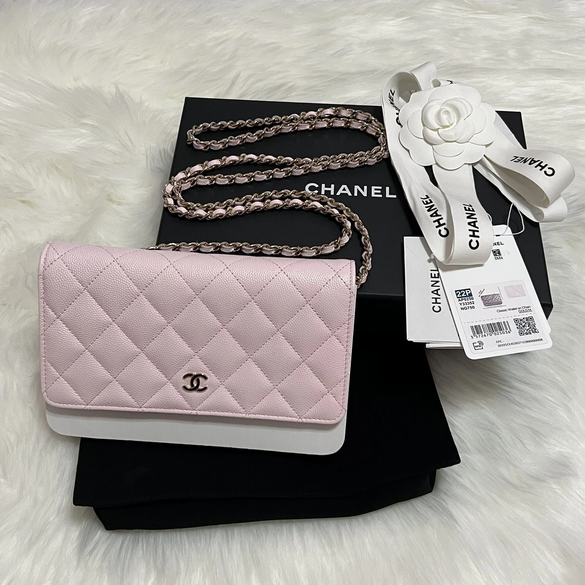 Chanel WOC (Wallet on Chain) in pink with crystal CC logo - Happy High Life