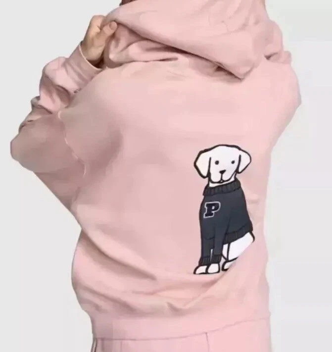UNDERCOVER Felpa con cappuccio e zip intera Victoria's Secret ROSA Ivy Fleece Campus (cane rosa gesso) XS NUOVA CON ETICHETTE