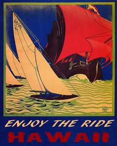 POSTER ENJOY THE RIDE BIG FISH HAWAII USA BEACH TRAVEL VINTAGE REPRO FREE S//H