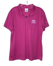 Nike Golf Dri Fit Short Sleeve Polo Women XL Pink V Neck Golden Nugget Las Vegas