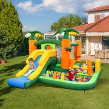 NNECW 8-in-1 Inflatable Bounce House with Basketball Rim & Ocean Balls with Blow