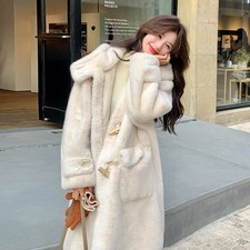 Women Button Thicken Fur Coat Winter New Hooded Furry Warm Mink Fur Long Jacket