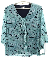 NWT CROFT & BARROW Women's Nylon Mesh Blouse 3/4 Sleeve Paisley Lined 3X PLUS