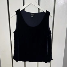 Citron Santa Monica Dark Blue Velvet Tank Top Rayon Silk Blend Large Whimsygoth