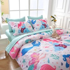 Kids Mermaids Comforter Set Bed in A Bag Twin Size 7 Piece Colorful 3D