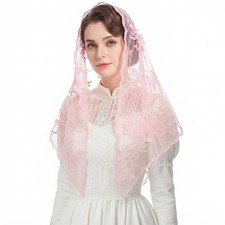 Triangle Lace Mantilla Veil Catholic Chapel Head Covering ScarfPink