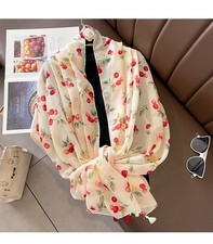 Women s Cotton Linen Scarf Large Long Cherry Print Shawl, Lightweight Wrap
