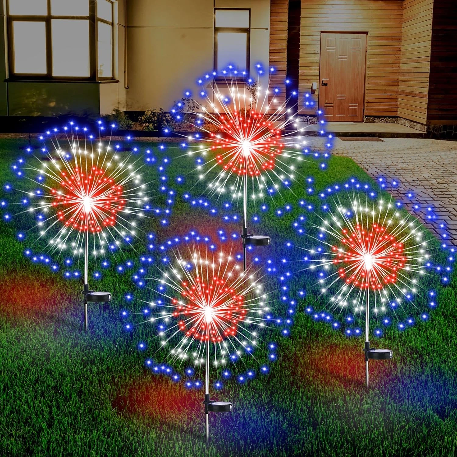 4 Pack Solar Firework Lights, 180 LED Patriotic Yard Decor with 8 Modes
