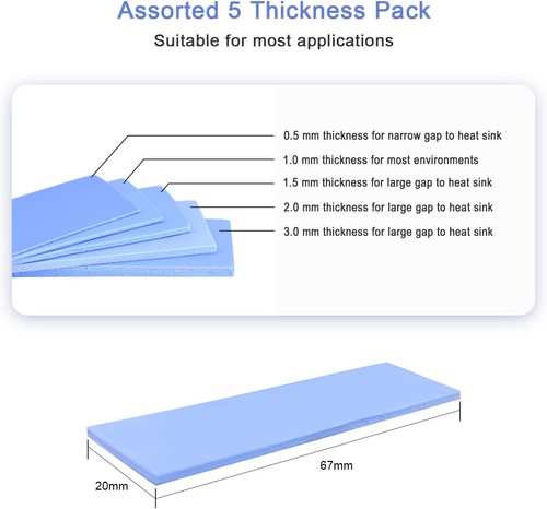 30 Pack Thermal Pads, 20×67 Mm by 5 Thickness 0.5 | 1 | 1.5 | 2 | 3 Mm, Thermal - Picture 3 of 7