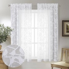 OVZME Anji White Sheer Curtains - 54 Inch 38"W x 54"L Pack of 2 ,