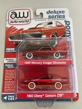 Auto World Ultra Red CHASE 2pk Chevy Camaro Z28  Mercury Cougar Eliminator RTS 