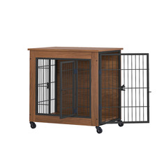 27.2" Dog Crate Furniture with Wheels Heavy Duty Kennel Indoor Table 2 Doors