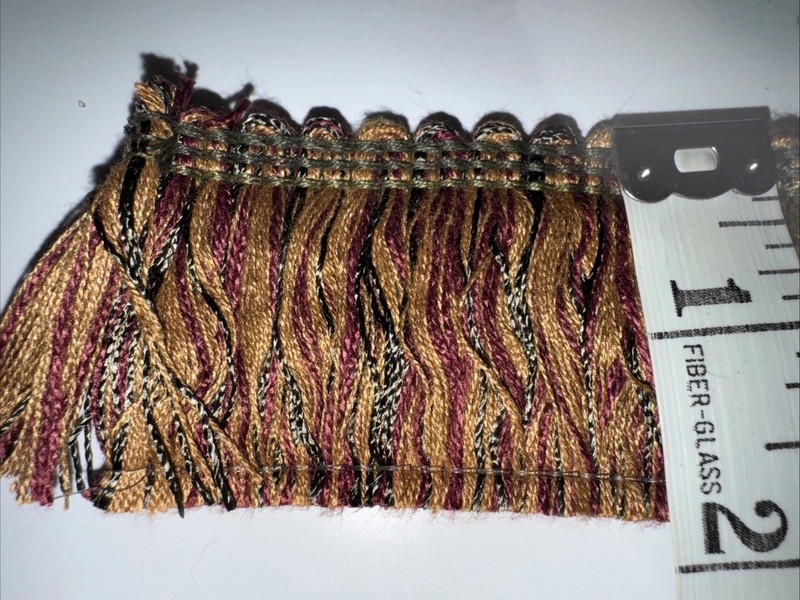 Tan Maroon Olive Green Multicolor 1.75” Brush Fringe Trim 12 Yards One Piece