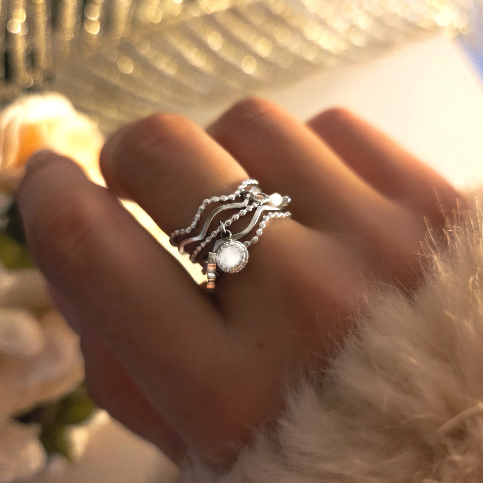 Bague ajustable en acier inoxydable argenté multi-rangs à offrir