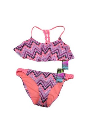 Girls  Breaking Waves Swimsuit   Braided Racerback Ruffle Two-Piece Size M