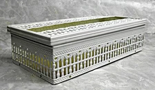Vintage Metal Filigree White Tissue Box & Hinged Cover Lattice Cottagecore