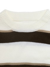 Womens Drop Shoulder For Crew Neck Retro Striped Knit Sweater Long Sleeve Top
